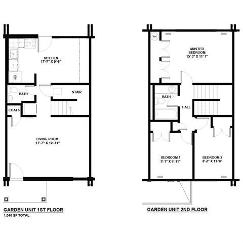 Floor plan for 3 beds, 1.5 baths, 1040 sqft